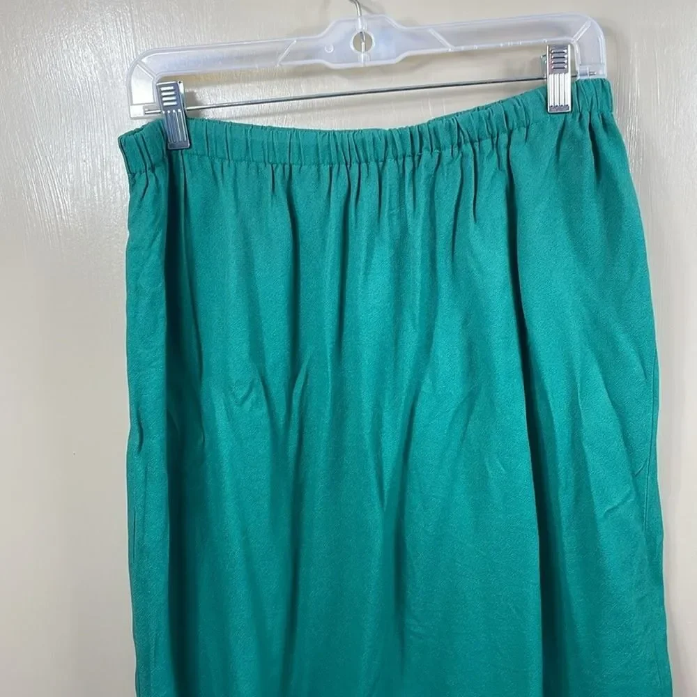 Vintage Emerald Green Elastic‎ Waist Midi Skirt Career Office Modest Everyday